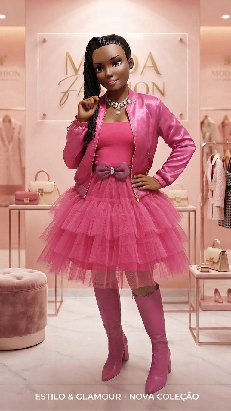 Boneca Rosa Negra completa, da cabeça aos pés